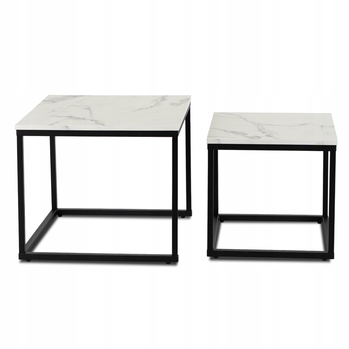 Stolik Kawowy Kwadratowy Marmur Biały Zestaw 2w1 Ława Glamour Biała ORI