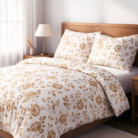 Pościel bawełniana 160x200 Złote róże z dzianiny jersey