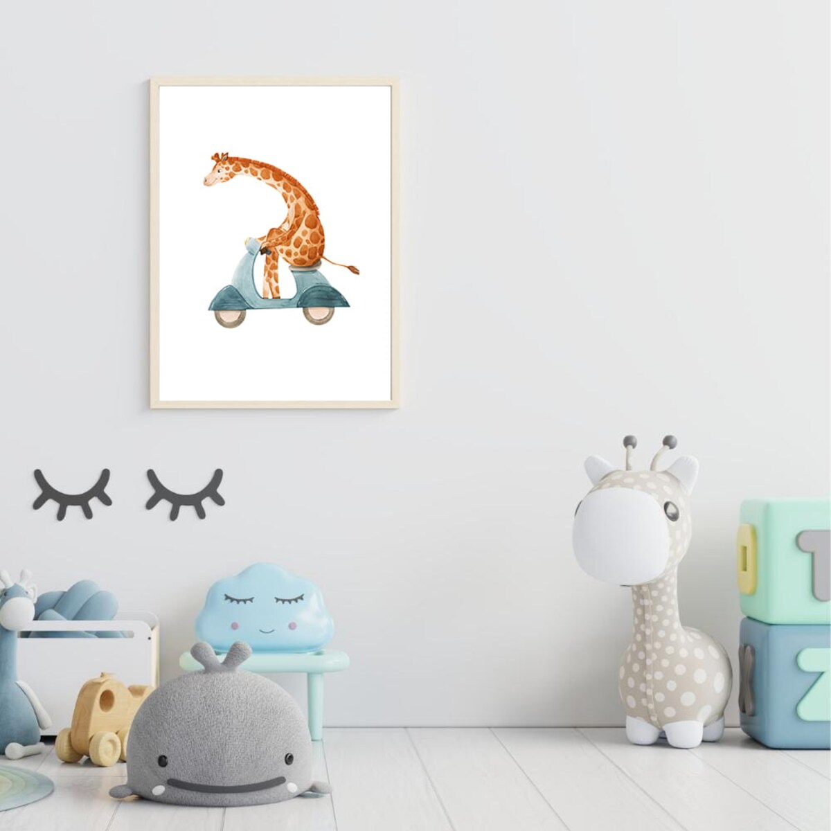 plakat żyrafa na motorku 50x70 cm