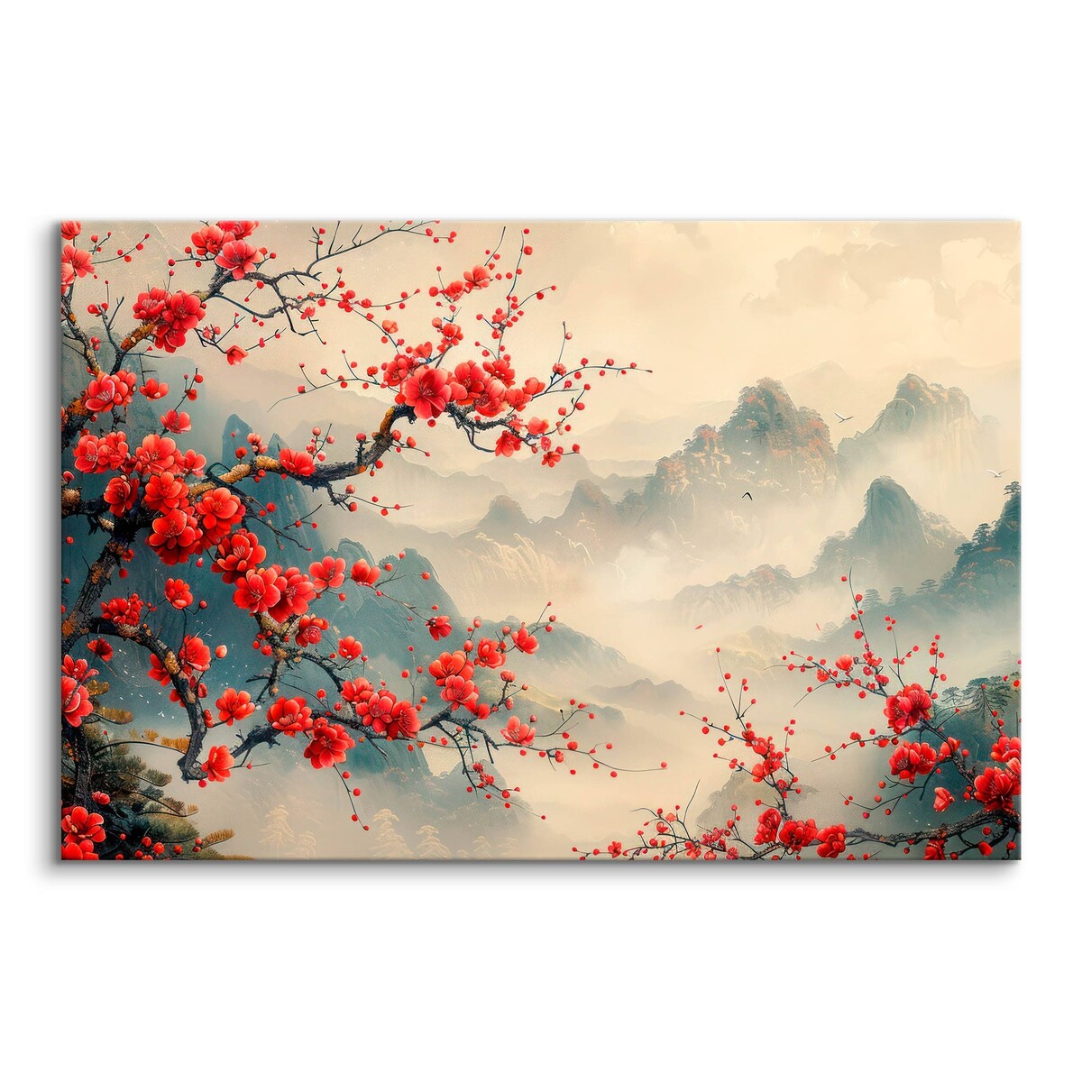 Obraz Canvas Do Sypialni Czerwone Kwiaty Wzgórze Styl Japoński 120x80cm