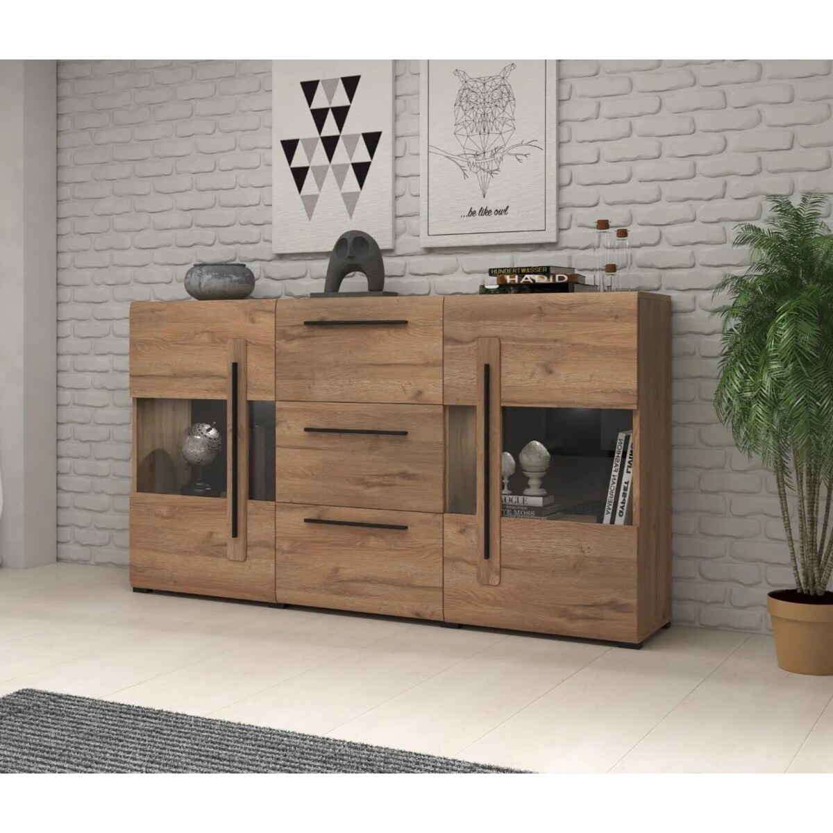Komoda przeszklona TULSA 2D3S 180 dąb