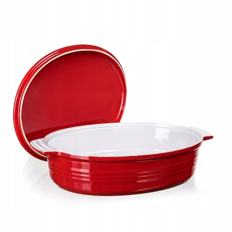 BRYTFANNA CERAMICZNA Z POKRYWĄ DO ZAPIEKANIA 3,6L naczynie owalne czerwone