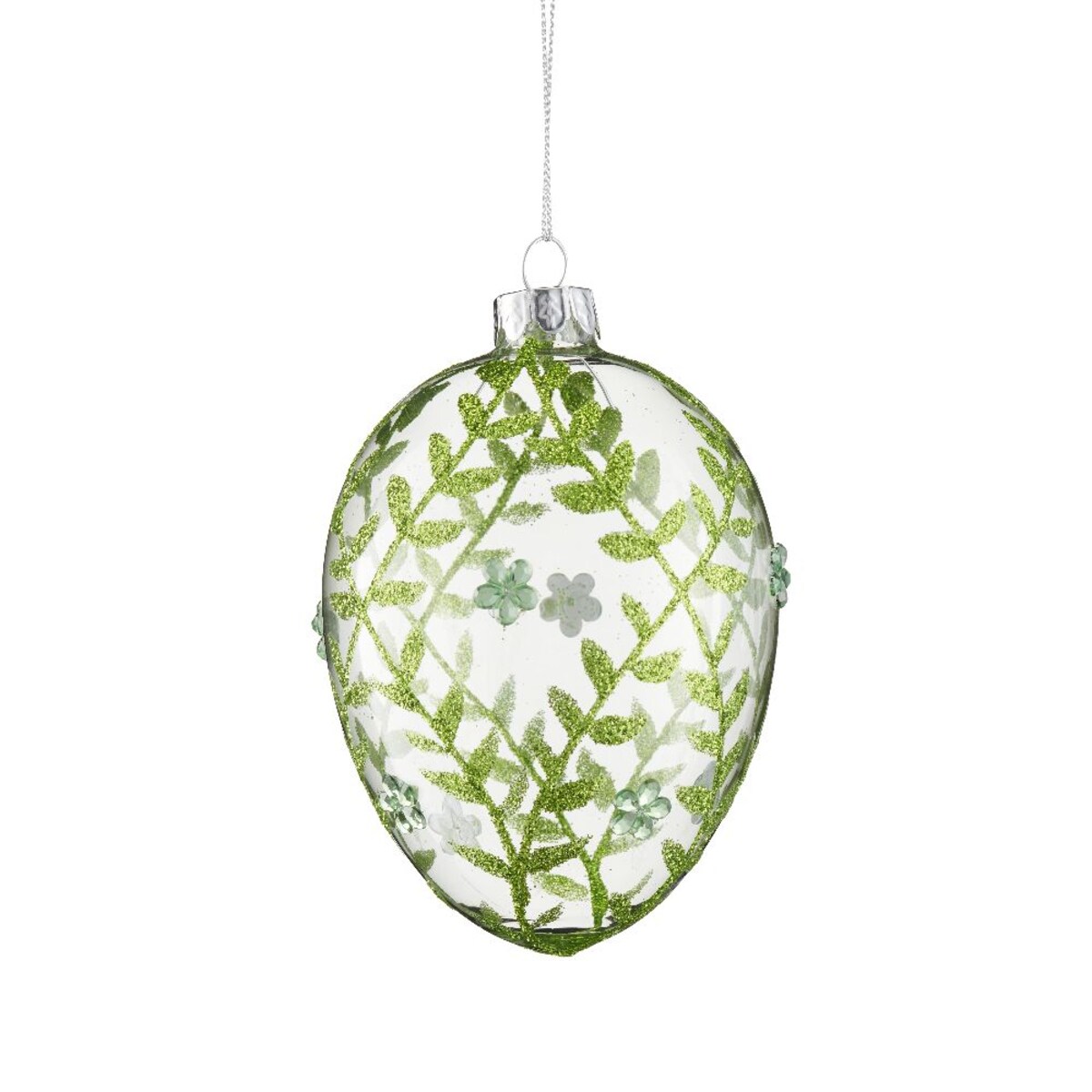 VILLA ITALIA Bombka szklana jajko zielone listki 11,5 cm