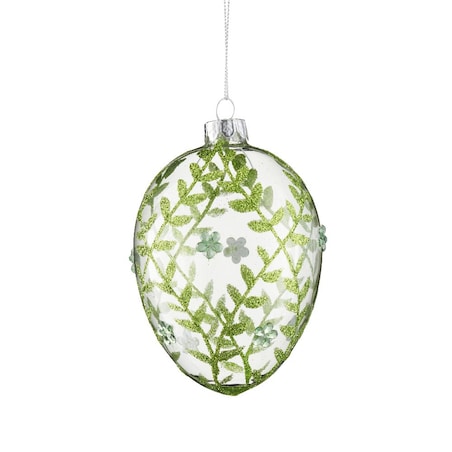 VILLA ITALIA Bombka szklana jajko zielone listki 11,5 cm