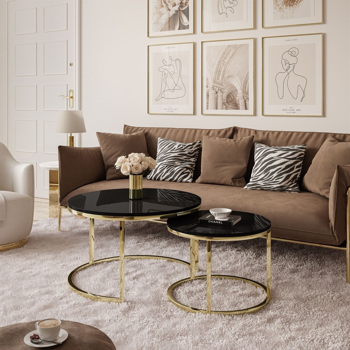 Okrągły stolik kawowy CIRI 2w1 złoty chrom czarny połysk