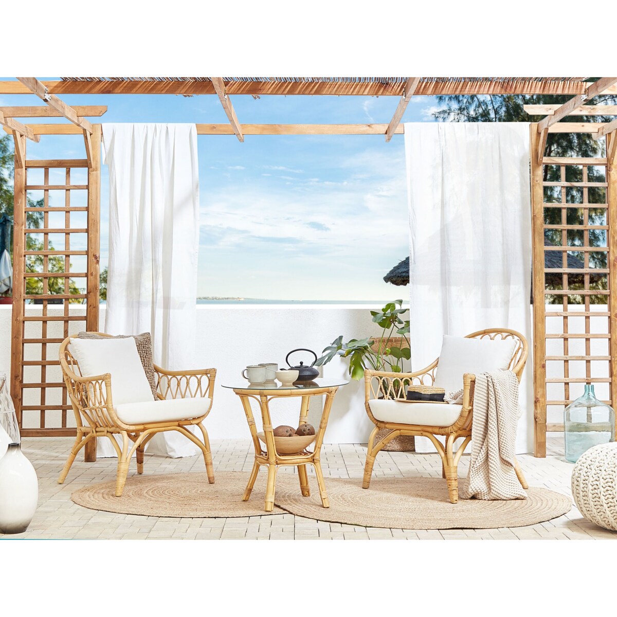 Zestaw ogrodowy ze stolikiem dla 4 osób SIBARI Naturalny Rattan