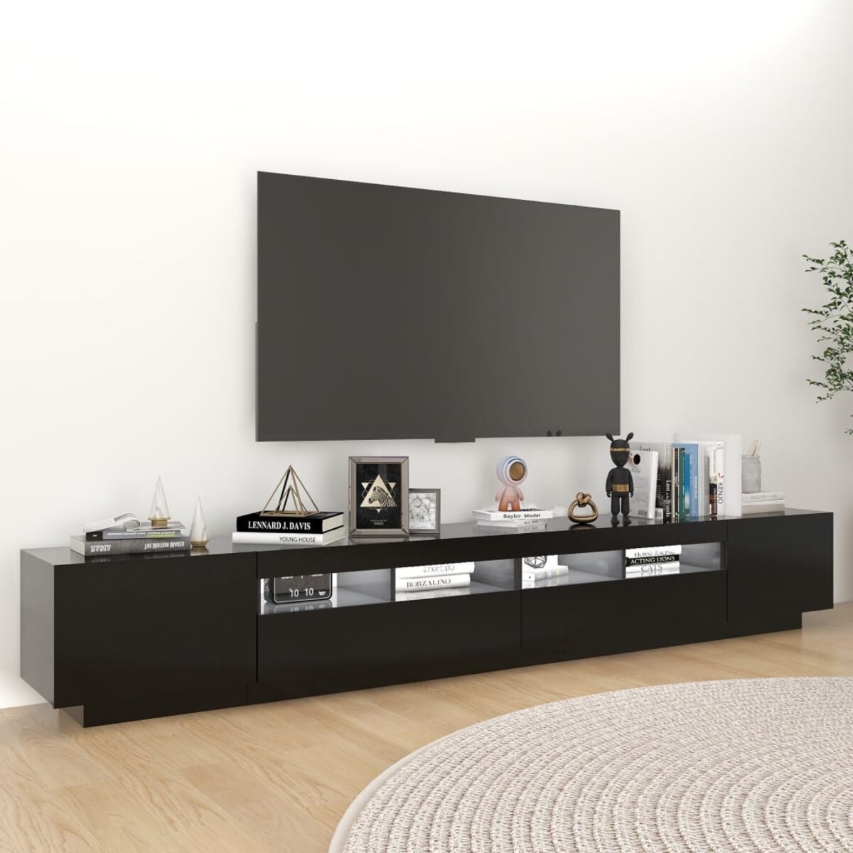 vidaXL Szafka pod TV z oświetleniem LED, czarna, 260x35x40 cm