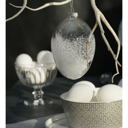 VILLA ITALIA Bombka jajko szklane z białymi piórkami 12 cm