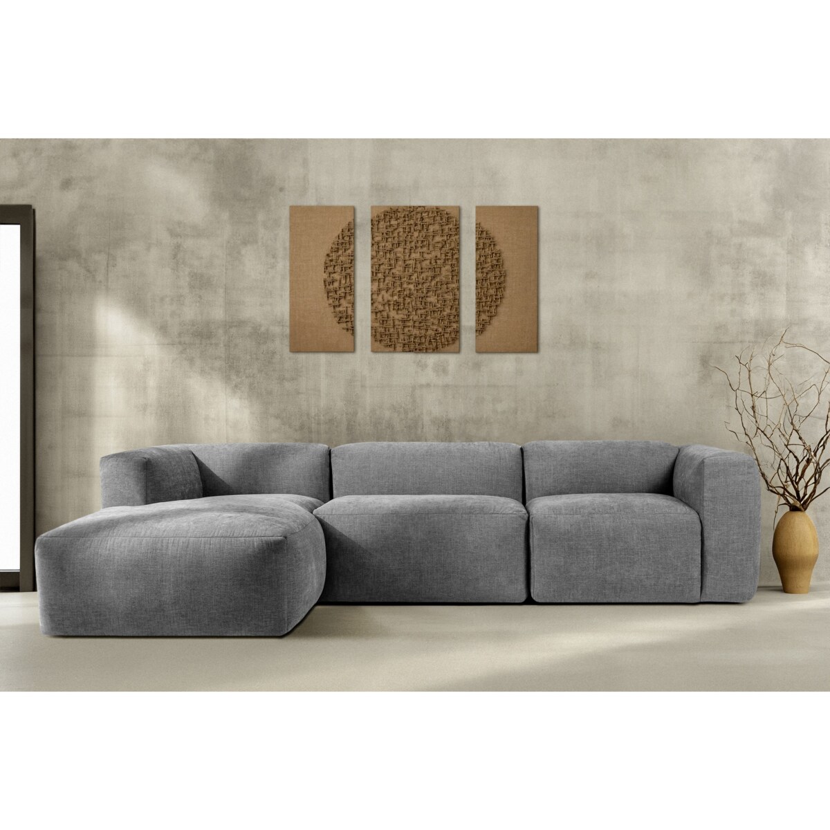 KONSIMO BUFFO Narożnik prawy z niezwykle miękkim i wygodnym siedziskiem, kolor jasny popielaty