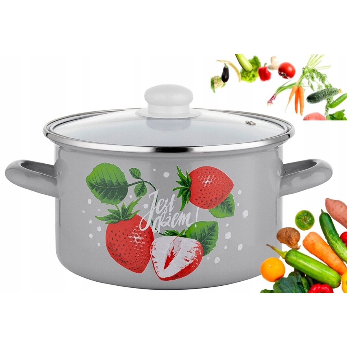 GARNEK EMALIOWANY pleszew 22 cm 5,3 L duży do gotowania zupa w TRUSKAWKI