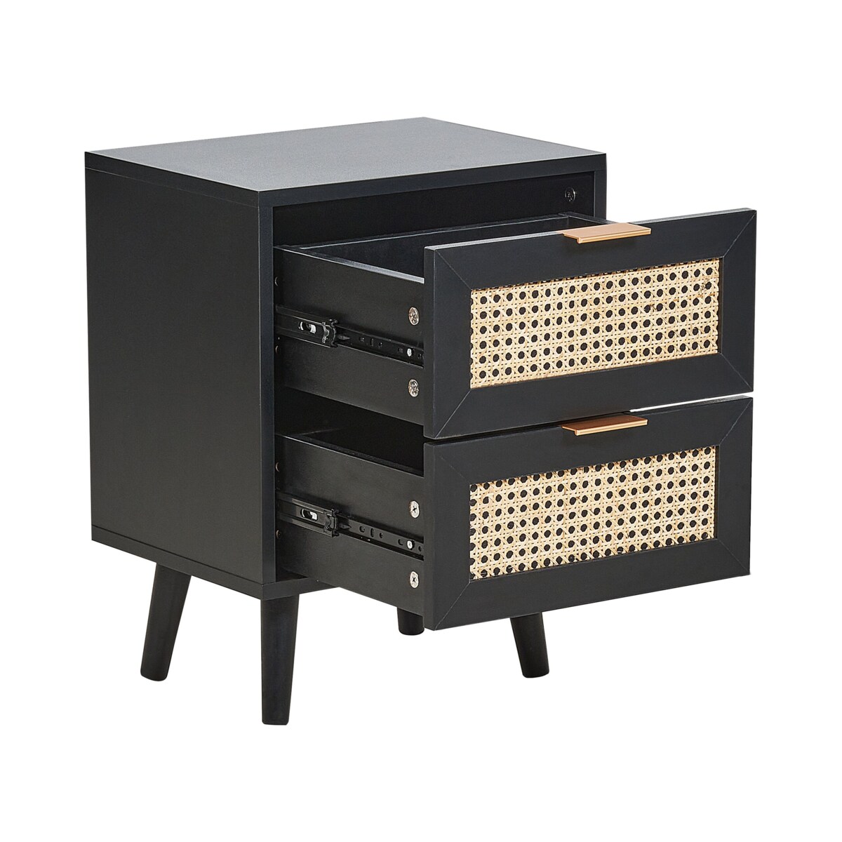 Szafka nocna 2 szuflady fronty rattanowe czarna OPOCO