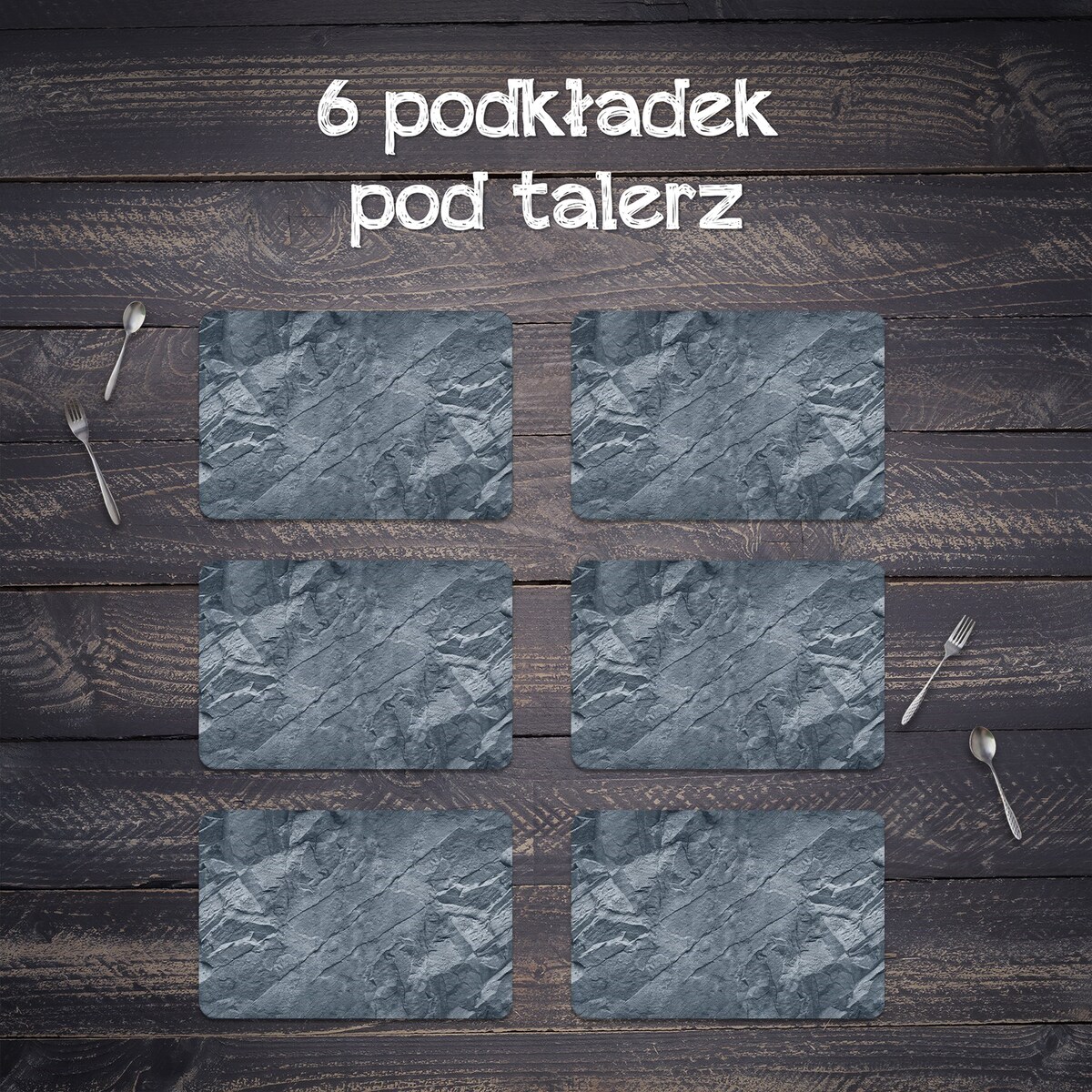 Komplet mat pod talerz Ciemna skała, 6 szt. 45x30cm