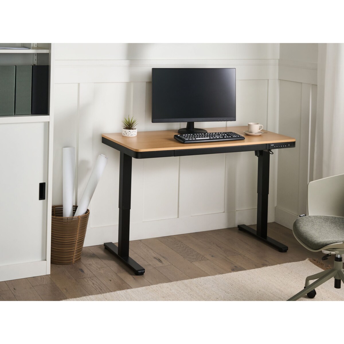 Biurko regulowane elektrycznie PENLY Czarny/ jasny brąz 120 cm 60 cm Z portem USB