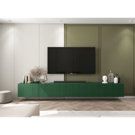 Wisząca Szafka RTV Glamour Nowoczesna Komoda RTV Butelkowa Zieleń 300 cm