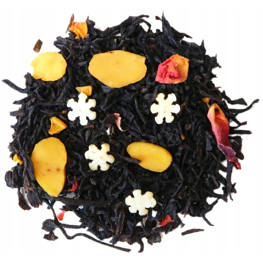 Herbata czarna SMAŻONE MIGDAŁY płatki róży jabłka cukrowe gwiazdki 120g - herbata liściasta sypana mieszanka napar susz