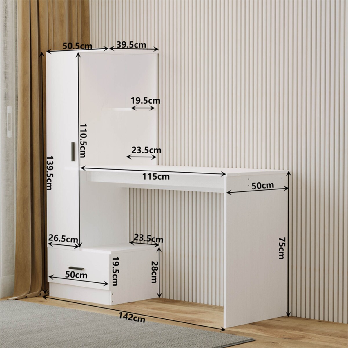 Biurko komputerowe z regałem do biura pokoju biały nowoczesne loft 142 cm