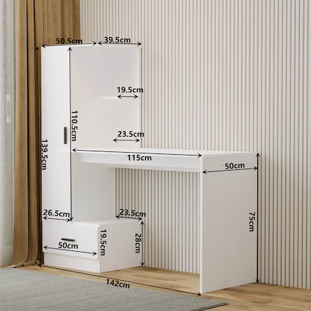 Biurko komputerowe z regałem do biura pokoju biały nowoczesne loft 142 cm