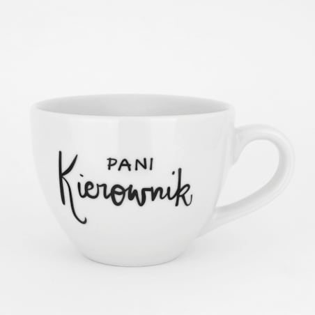 Biały kubek porcelanowy 500 ml - napis pani kierownik dla szefowej na dzień szefa