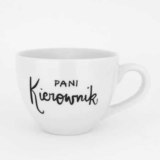 Biały kubek porcelanowy 500 ml - napis pani kierownik dla szefowej na dzień szefa
