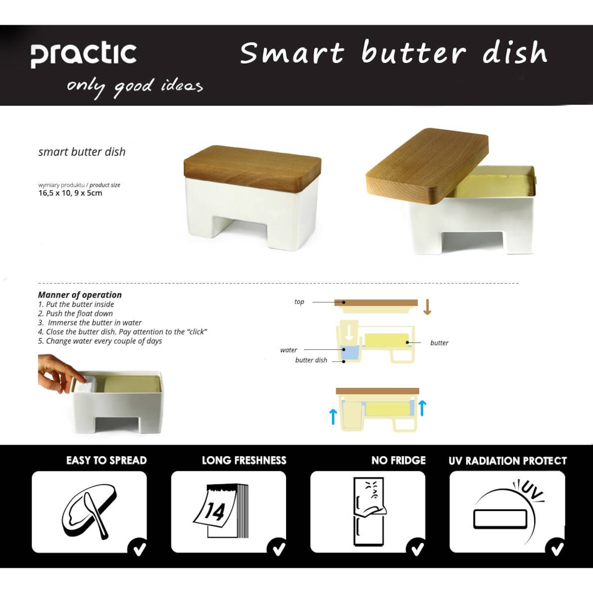 Maselniczka na wodę z drewnianą pokrywą