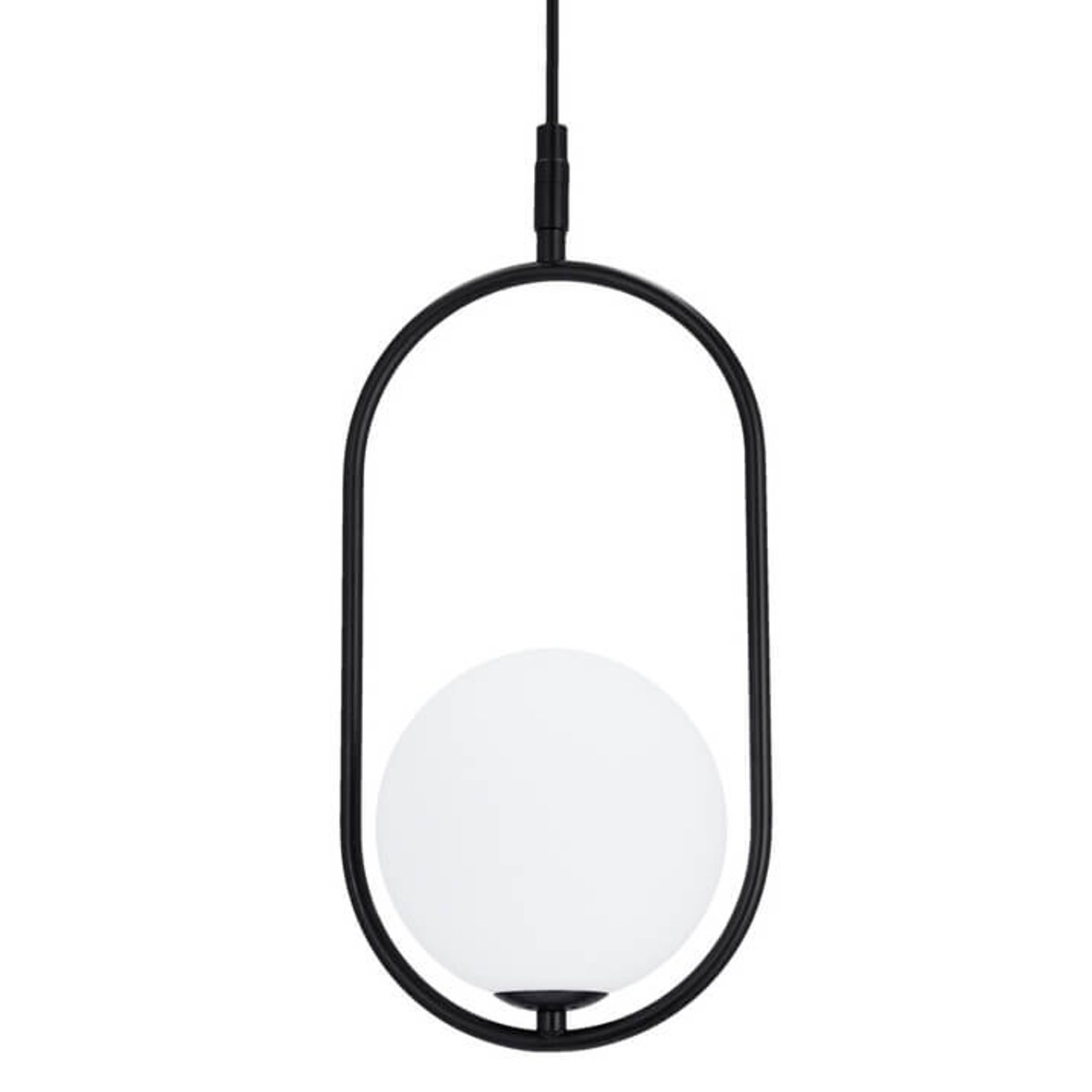 Czarna lampa wisząca Cordel szklana kula frame do sypialni