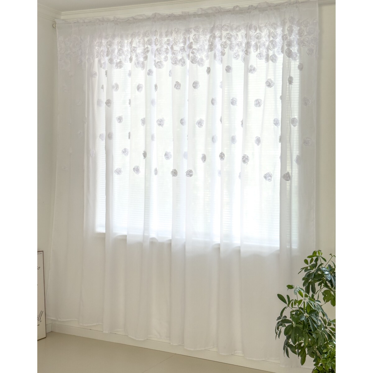 firana z szyfonu zakładana "french roses" wyszywane róże | 500x250 taśma