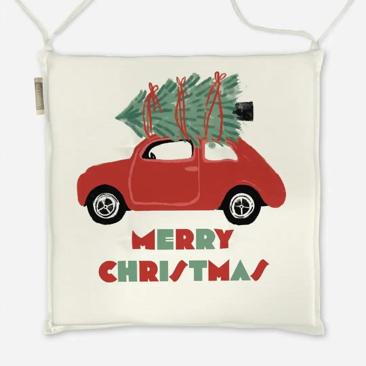 Poduszka świąteczna na krzesło - Świąteczny samochód - Merry Christmas