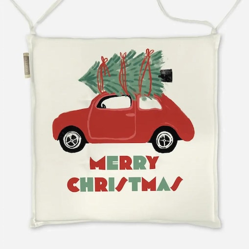 Poduszka świąteczna na krzesło - Świąteczny samochód - Merry Christmas