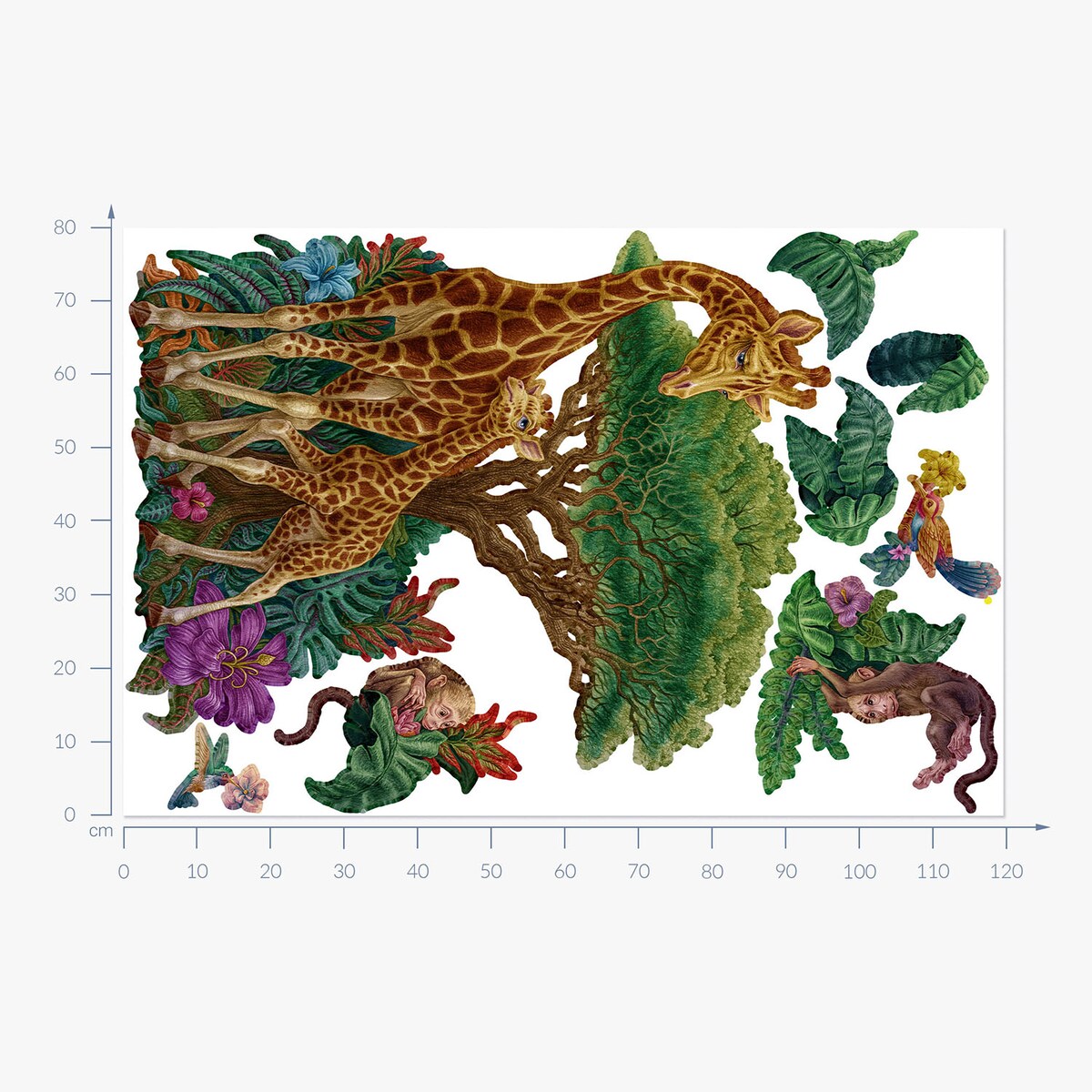 Zestaw naklejek na ścianę, Dzikie zwierzęta roślinność, 80cm