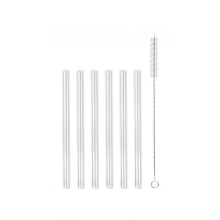 Słomki szklane transparent 15cm zestaw 6 sztuk ze szczoteczką 26582
