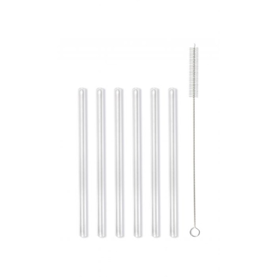 Słomki szklane transparent 15cm zestaw 6 sztuk ze szczoteczką 26582