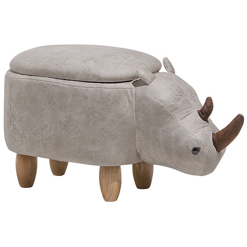 Pufa zwierzak ze schowkiem RHINO Ekoskóra Jasnoszary Nosorożec