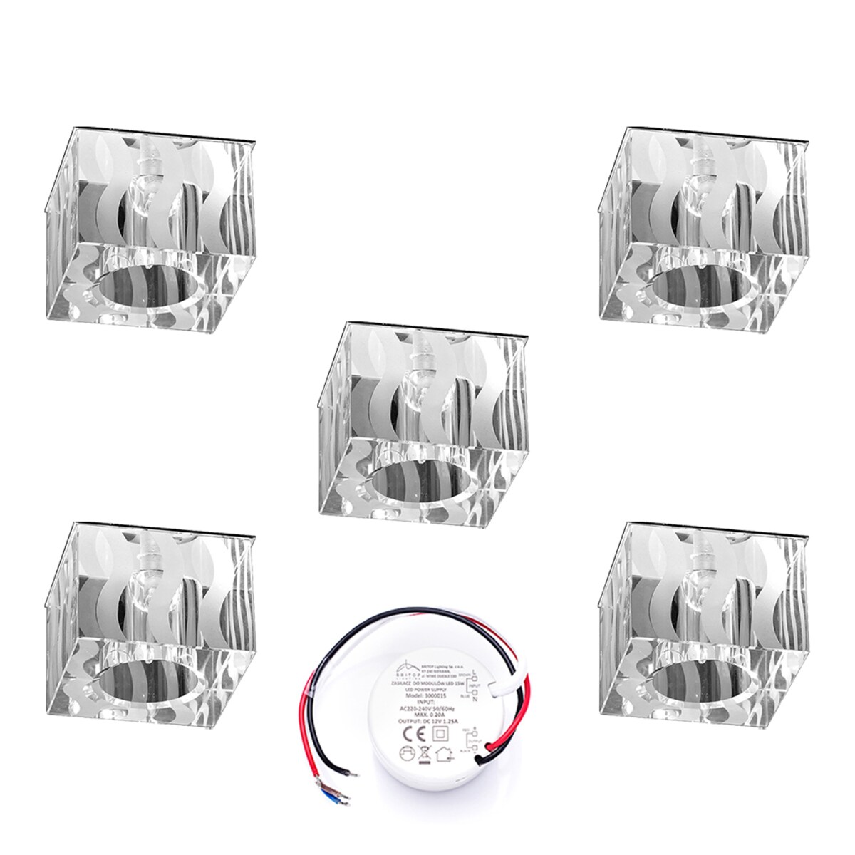 Zestaw Oczek Sufitowych BRITOP Lighting 5xG4 LED 2,3W z zasilaczem, Transparentne Szkło, Polski Producent 5 szt.
