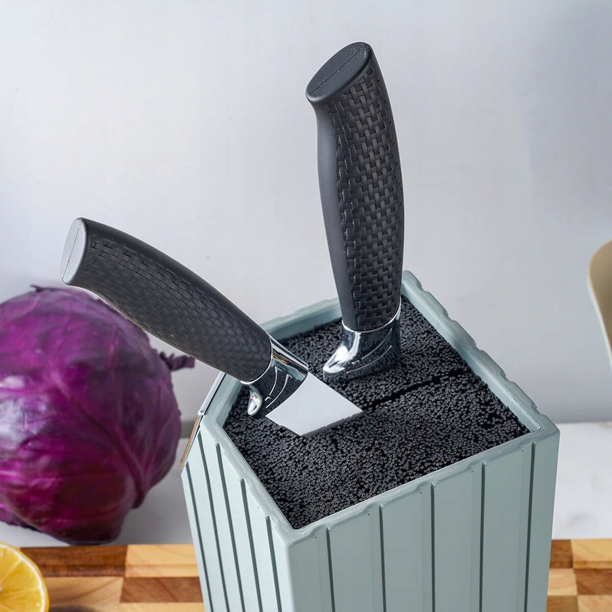 Blok Na Noże Kuchenne Stojak Uniwersalny Wkład Pręciki 22Cm Szary