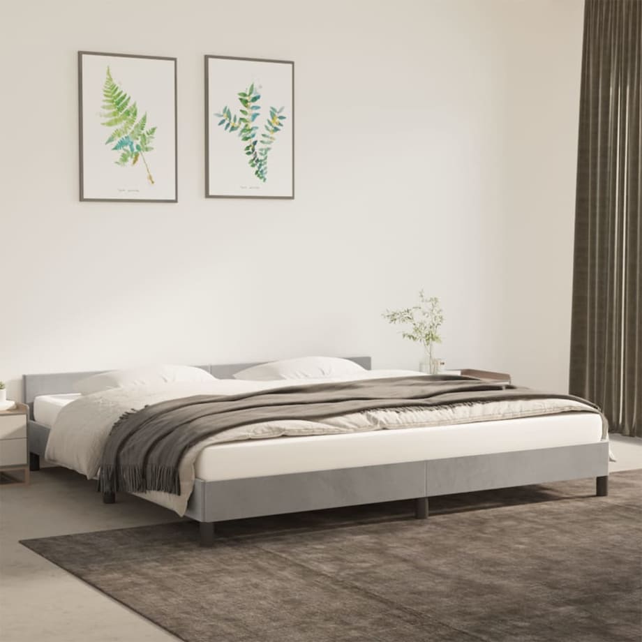 vidaXL Rama łóżka z zagłówkiem, jasnoszara, 200x200 cm, aksamitna