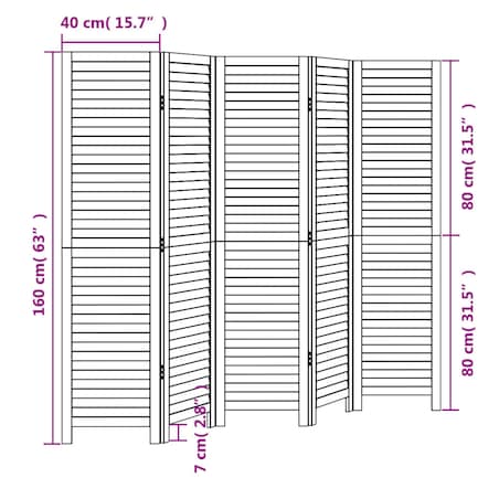 vidaXL Parawan pokojowy, 5-panelowy, czarny, lite drewno paulowni