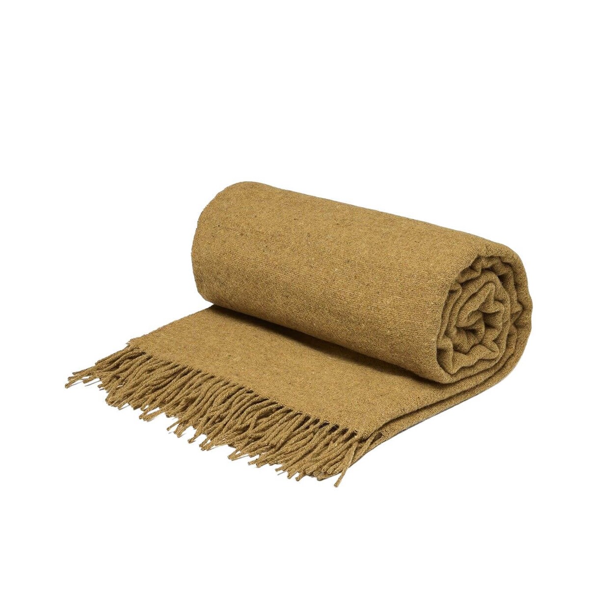 Koc z wełny merino mustard