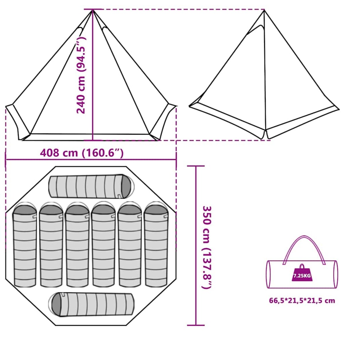 vidaXL Namiot rodzinny tipi, 8-osobowy, oliwkowy, wodoszczelny