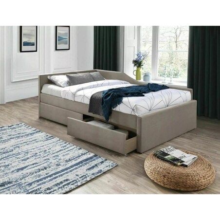 Łóżko tapicerowane ELIOT VELVET 120x200 ciemnobeżowe z szufladami