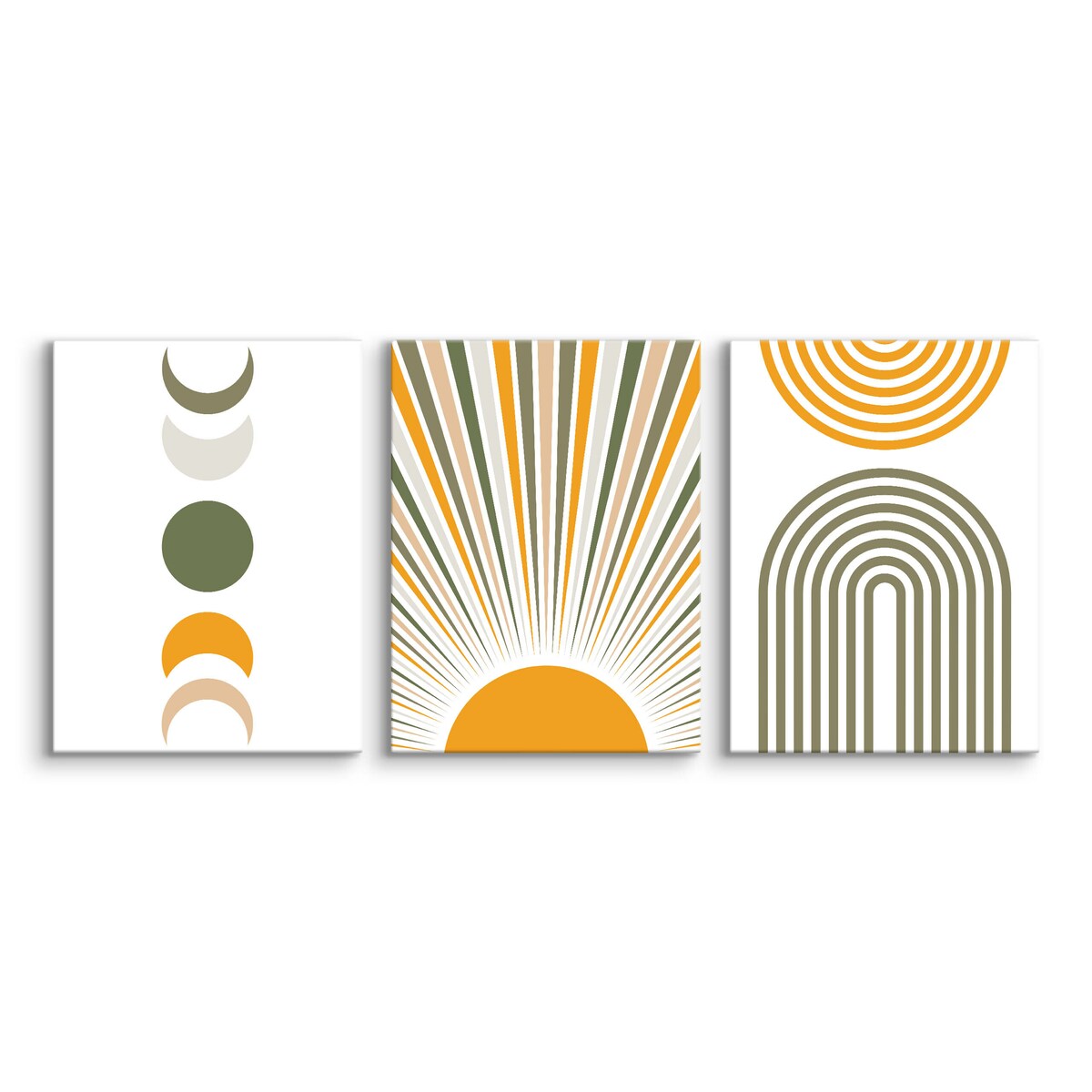 3x Obraz Na Płótnie Do Salonu Set Styl Boho Księżyce Słońce Abstrakcja 30x40cm
