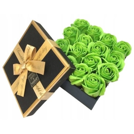 FLOWER BOX PACHNĄCE ZIELONE RÓŻE MYDLANE w pudełku GOTOWY PREZENT kobiet
