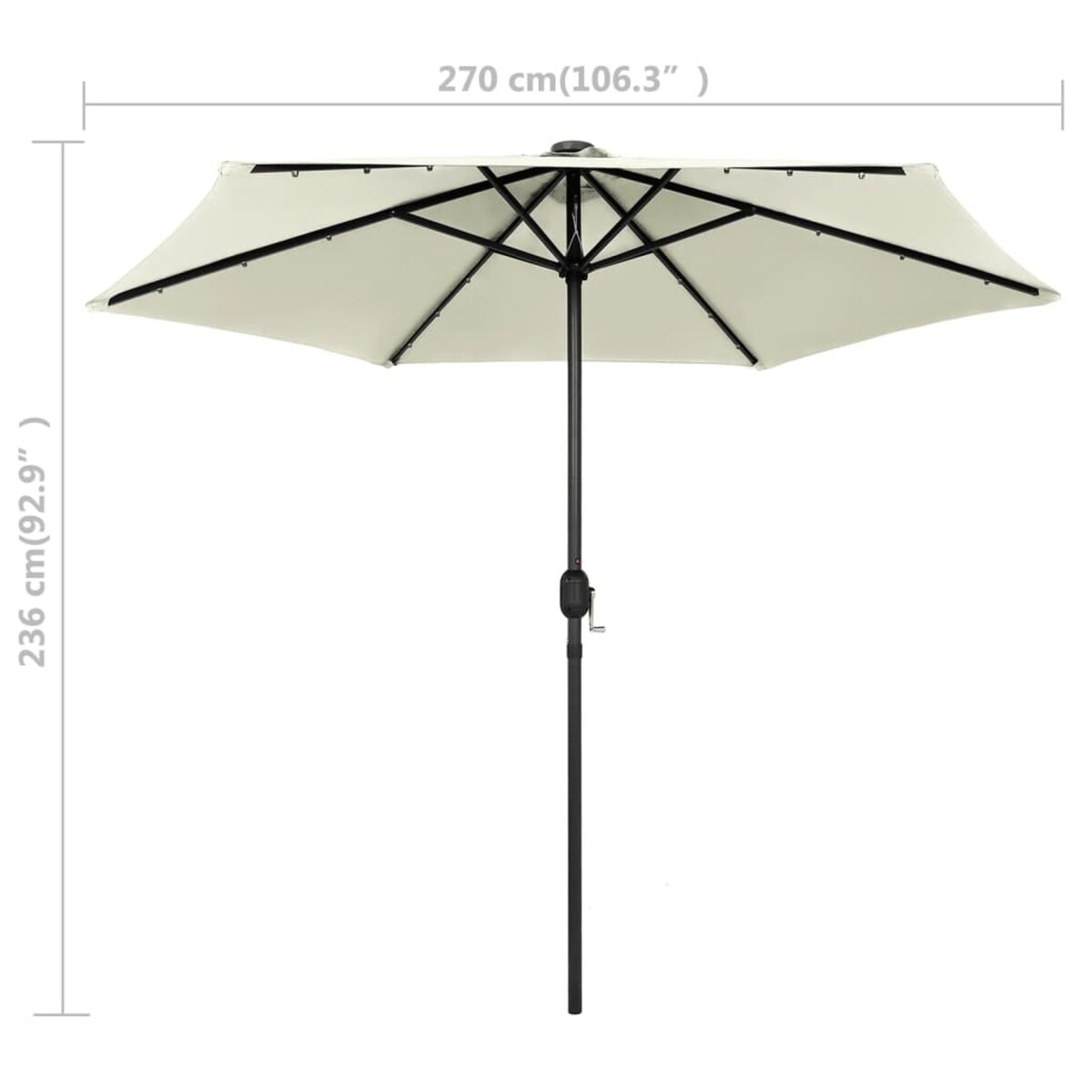 vidaXL Parasol ogrodowy z LED i aluminiowym słupkiem, 270 cm, piaskowy