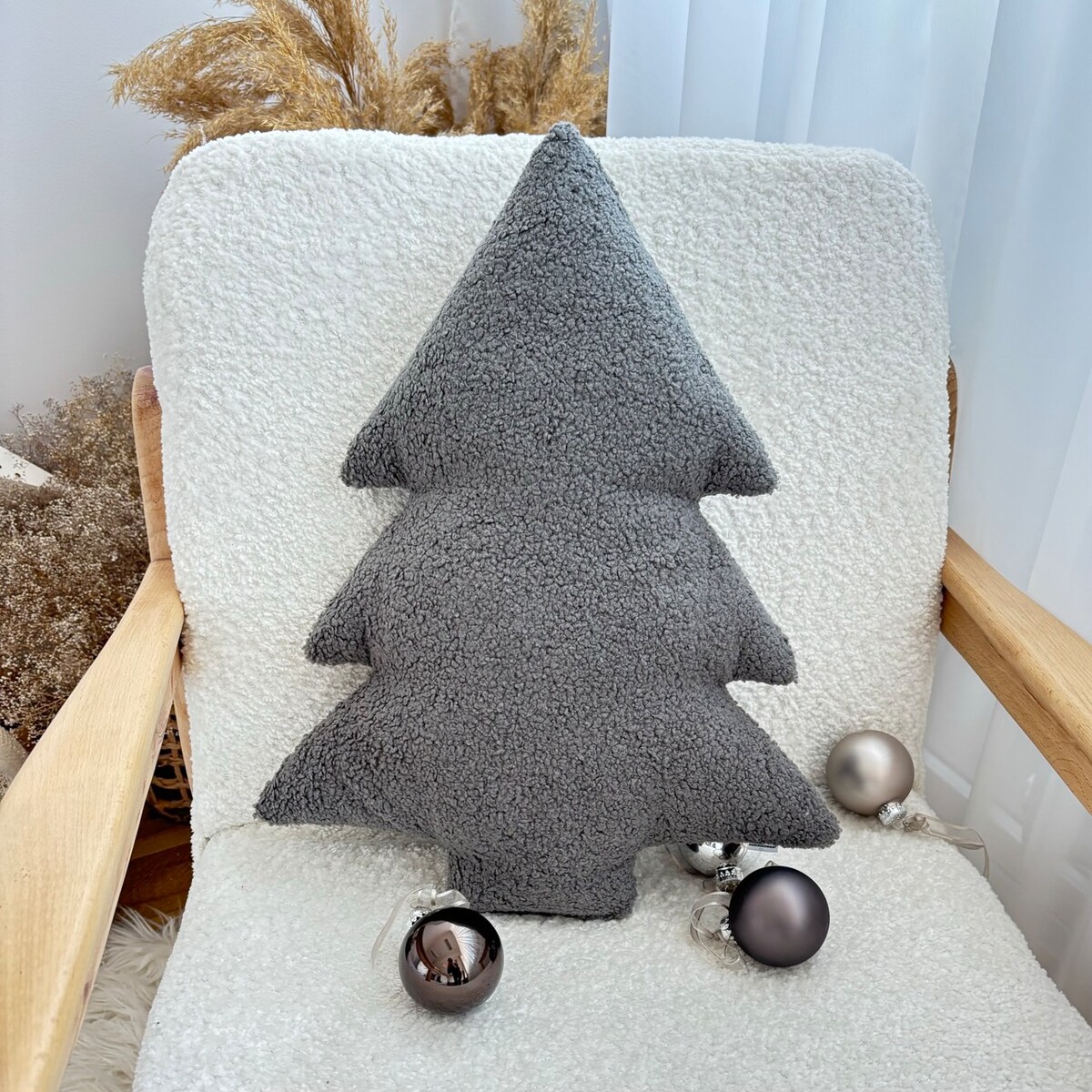 Poduszka Choinka boucle szara