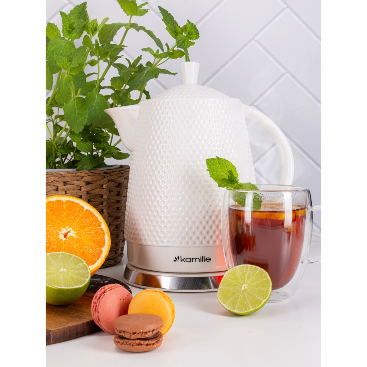 Czajnik elektryczny bezprzewodowy ceramiczny biały 1.5L KAMILLE