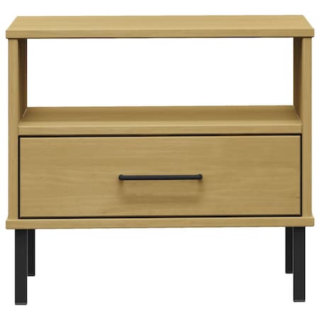 vidaXL Stolik nocny OSLO, metalowe nóżki, brązowy, lite drewno sosnowe