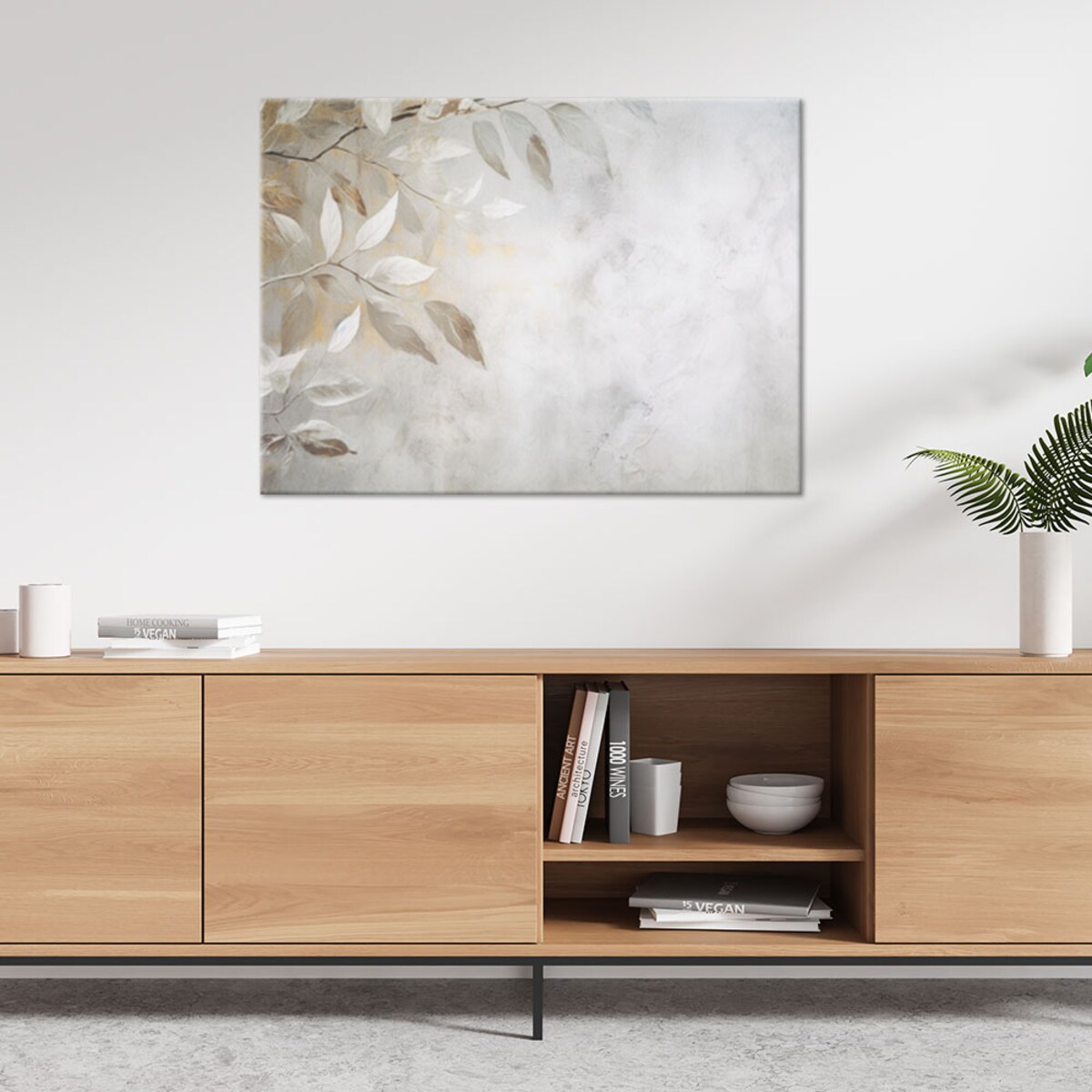 Abstrakcja Obraz do salonu sypialni kuchni Beżowe liście gałązki natura beton boho 120x80