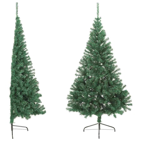 vidaXL Sztuczna choinka ze stojakiem, połówka, zielona, 210 cm, PVC