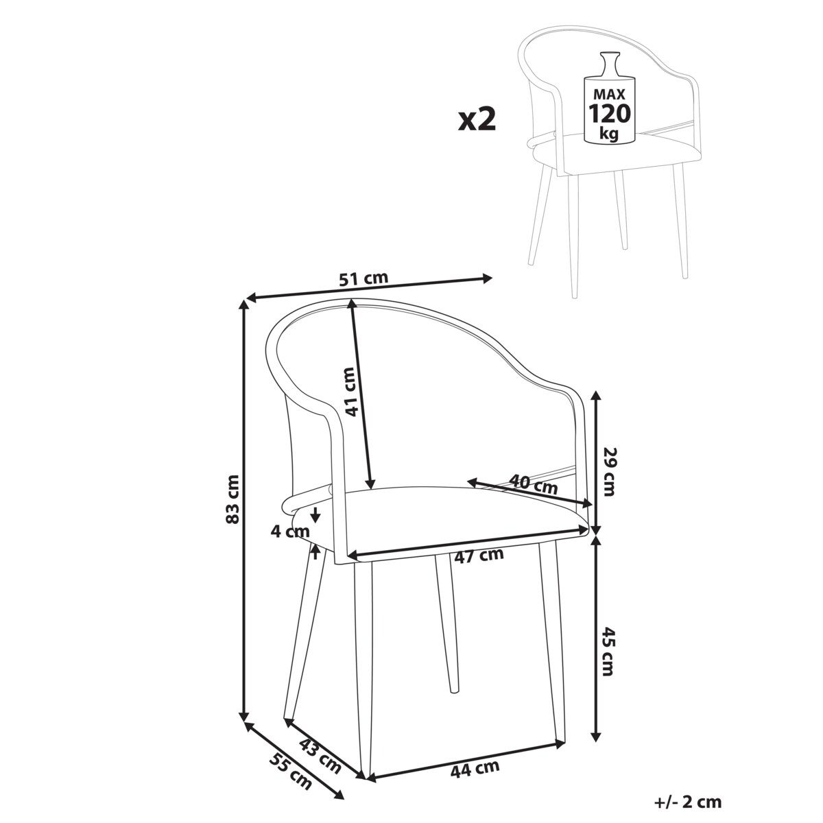 Zestaw 2 krzeseł do jadalni WEIMAR Metal Jasnobrązowy
