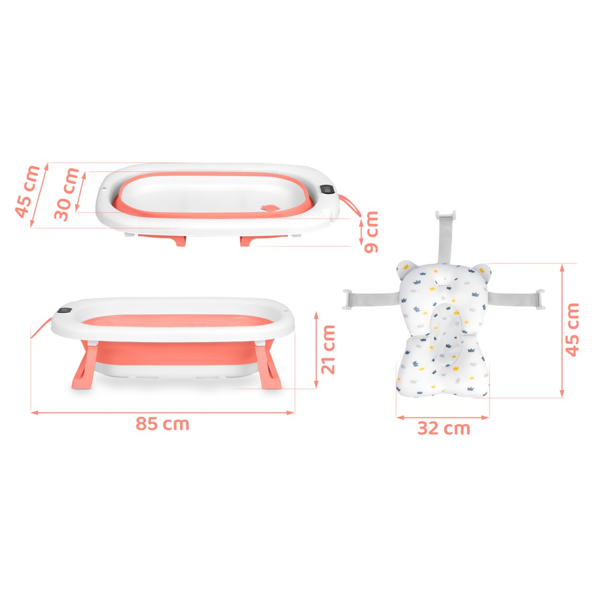 Wanienka składana dla dziecka niemowląt Ricokids silikonowa termometr LCD biało-różowa