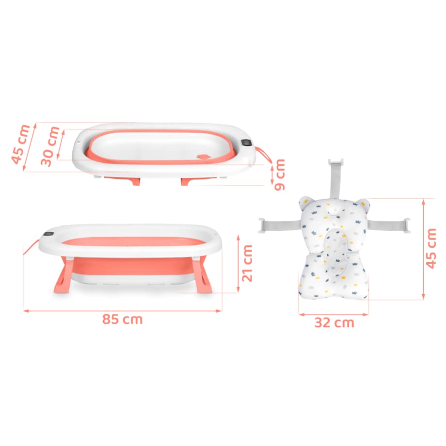 Wanienka składana dla dziecka niemowląt Ricokids silikonowa termometr LCD biało-różowa